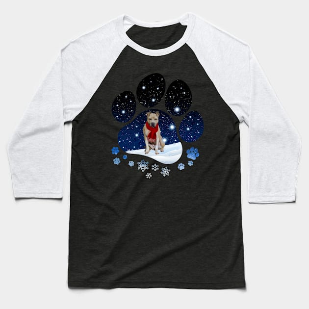 Snow Paw Pitbull Christmas Winter Holiday Baseball T-Shirt by TATTOO project